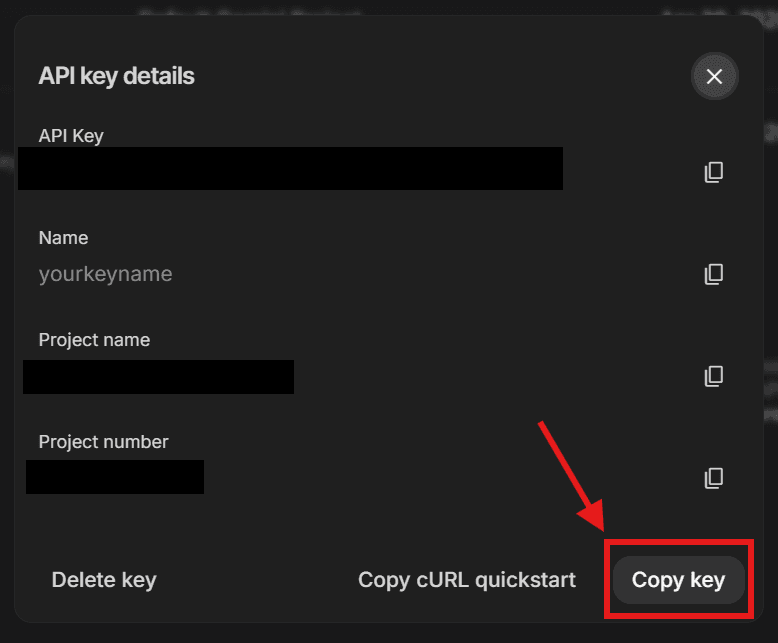 Copy API key